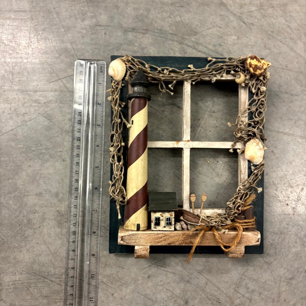 Ohio Wholesale Wooden Lighthouse Window Frame Nautical Wall Decor Seashells 8.5"